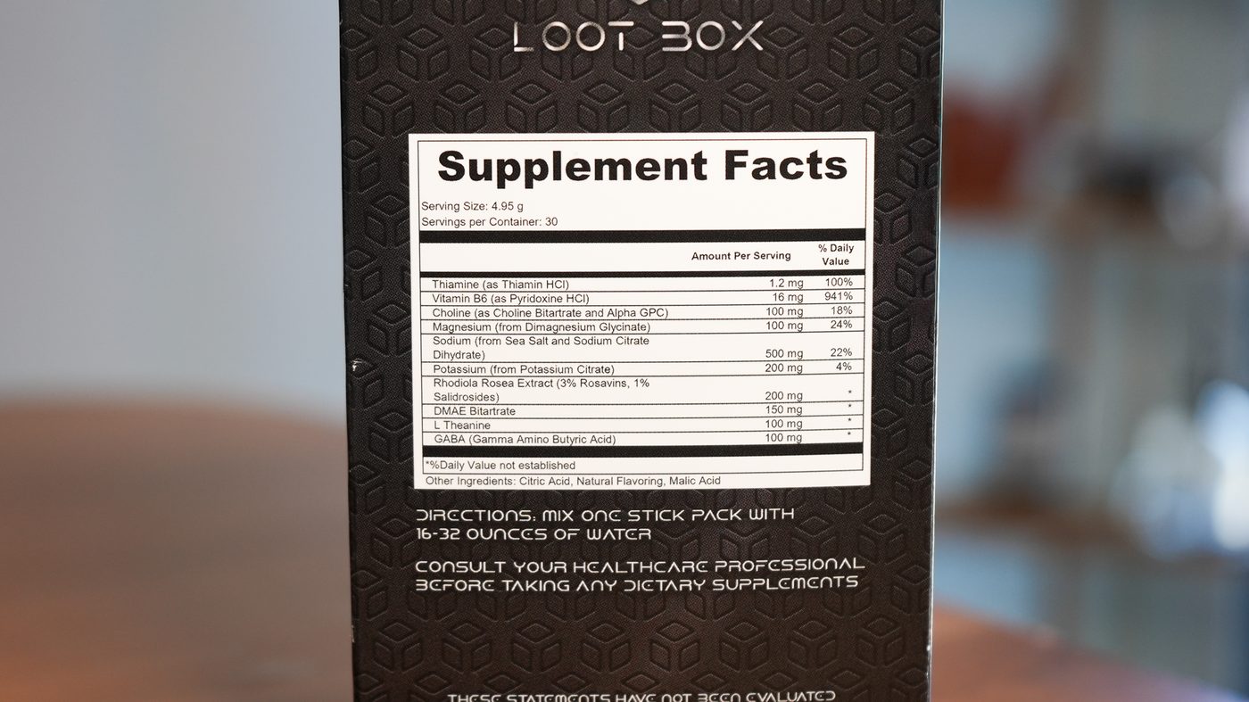 The supplement facts panel printed on the Dialed In box